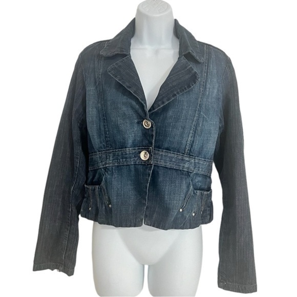 Y2K Vintage Cropped Denim Zipper on Sleeve Jean Jacket - Picture 1 of 13